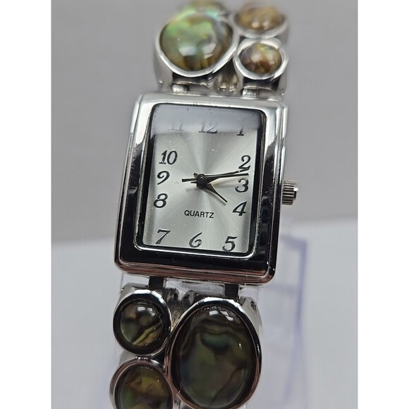Women Abalone Bracelet Watch Silver Tone Quartz Japan Movement New Battery Dress - Picture 4 of 10